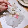 Charming Plush Rabbit Bear Keychain with Bow & Flower - Cute Bag Pendant In Wedding Dress Style