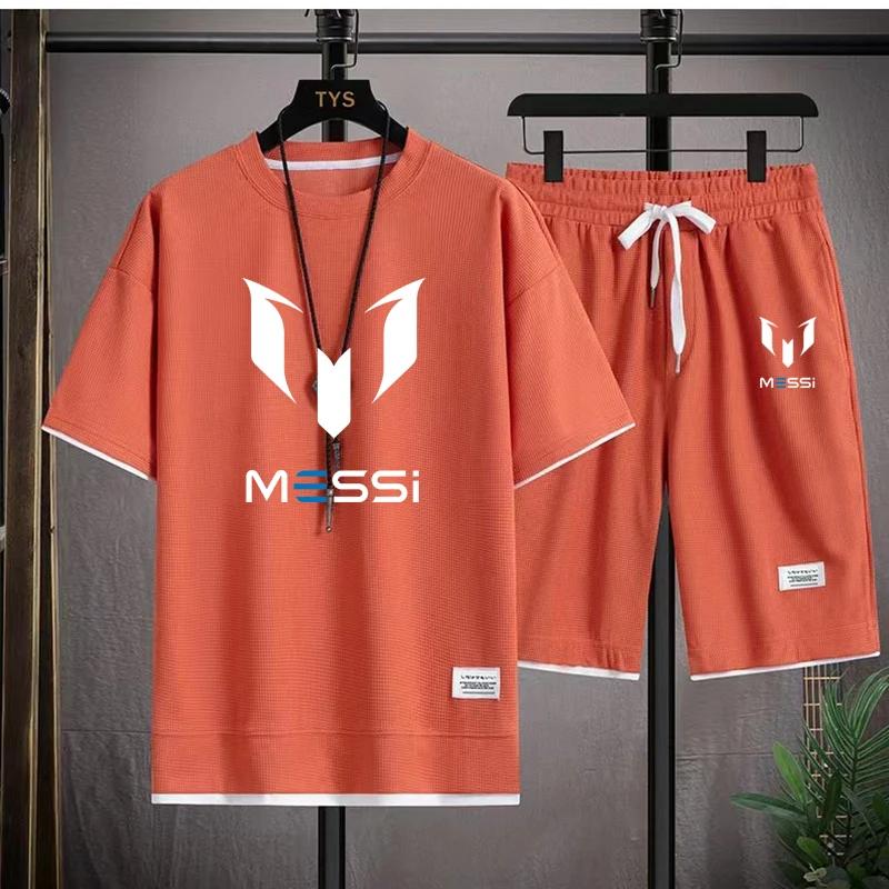 men's T-shirt and shorts set, summer sportswear, loose fitting T-shirt, 2 pieces