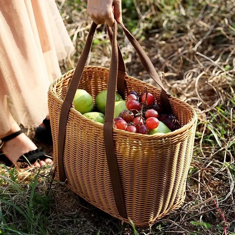Woven Picnic Basket Multipurpose Wicker Basket Totes Storage Basket With Handle Rustic Life Shopping Organizer Picnic Basket