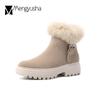Fashion Winter Snow boots women luxury rabbit fur short botas nubuck flock ins cotton shoes plush furry botte femme 40-43 plus size