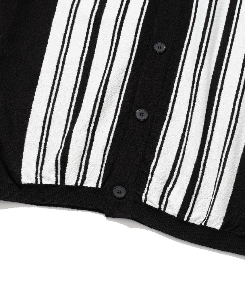 Knitted Summer Striped Short Sleeve Knit Shirt Black