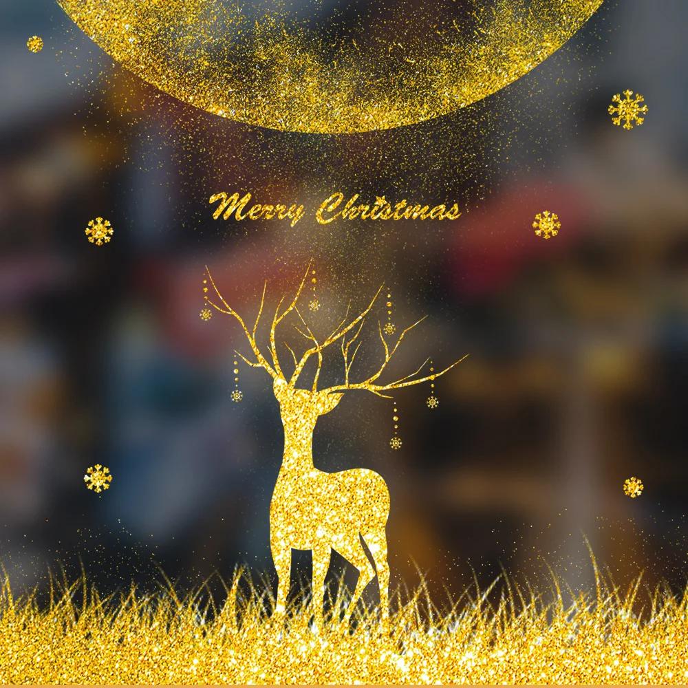 Weihnachten elektrostatische Aufkleber Einkaufszentrum Geschäft Laden Glasaufkleber Aufkleber Weihnachtsdekorationen goldene Fensteraufkleber