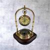 Brass Desk Clock with Compass On Wooden Base Nautical Maritime Office Decor Steampunk Explorer Table Oranamet Table Clock