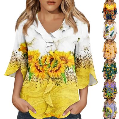 3/4-Ärmel-Shirts für Damen, süße Oberteile, grafische T-Shirts, Blusen, lässig, Übergröße, Basic-Oberteile, Pullover
