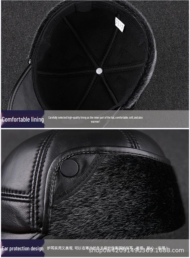 Men's Lambskin Winter Hat with Ear Protection, Plus Velvet Warmth, Suitable for Middle-Aged and Elderly