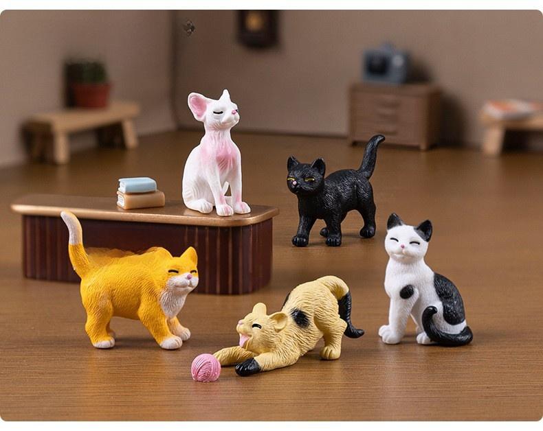 Cute 6-Piece Cat Figurine Set - DIY Dollhouse Ornament for Miniature Landscape & Desk Decor