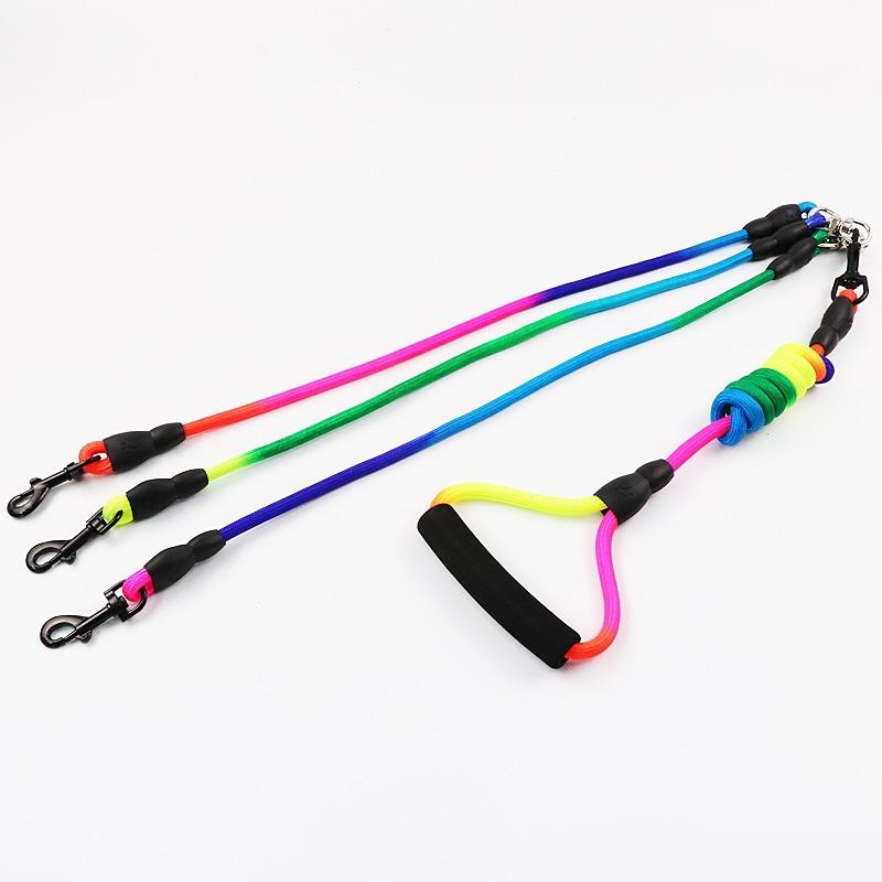

3 heads Rainbow Nylon Pet Leash, Detachable Dog Lead for 3 Dogs/cats, Foam Handle Multi-Dog Walking System, Round Training Rope XS
