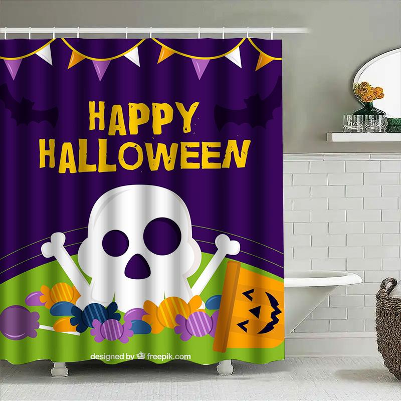 

1Pchalloween Skull Curtain Spooky Decor Cute Skeleton Shower Curtain Party Decoration Festive Gift W60H190(CM)-1 Pcs