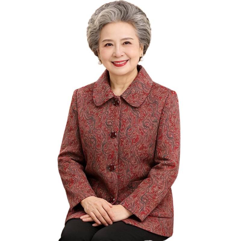 Fashionable Lapel Jacket for Middle-Aged and Elderly Women: Grandma Style for Spring and Autumn