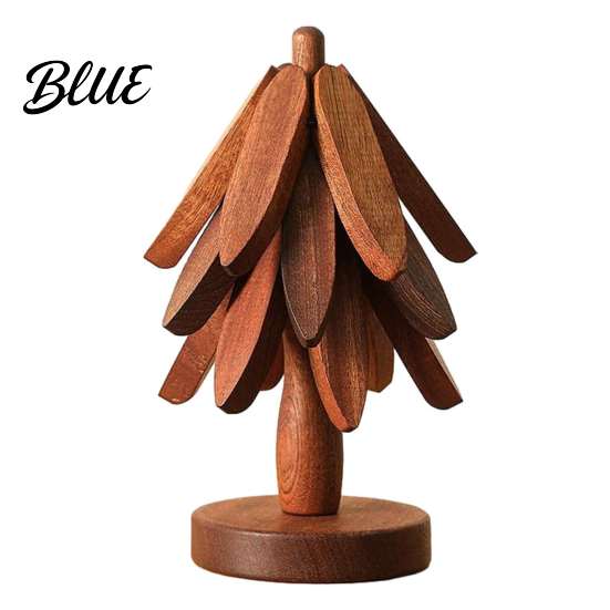 Insulated Coaster for Hot Pots Collapsible Wooden Trivets Dishes Christmas Tree Shaped Pot Mat Table Wood Heat Proof Teapot Resistant Holder
