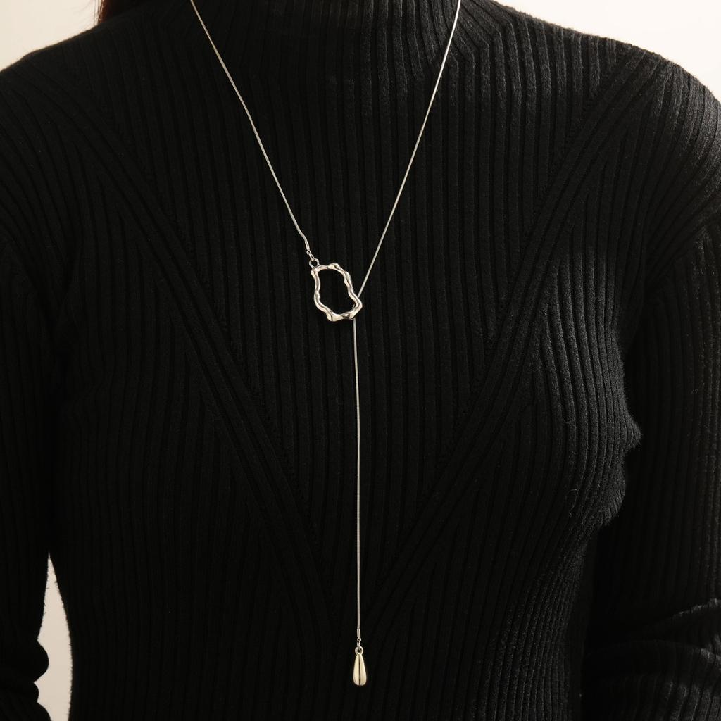 Adjustable Teardrop Pendant Lariat Necklace Gold Tone Snake Chain Minimalist Y Shaped Necklace for Women