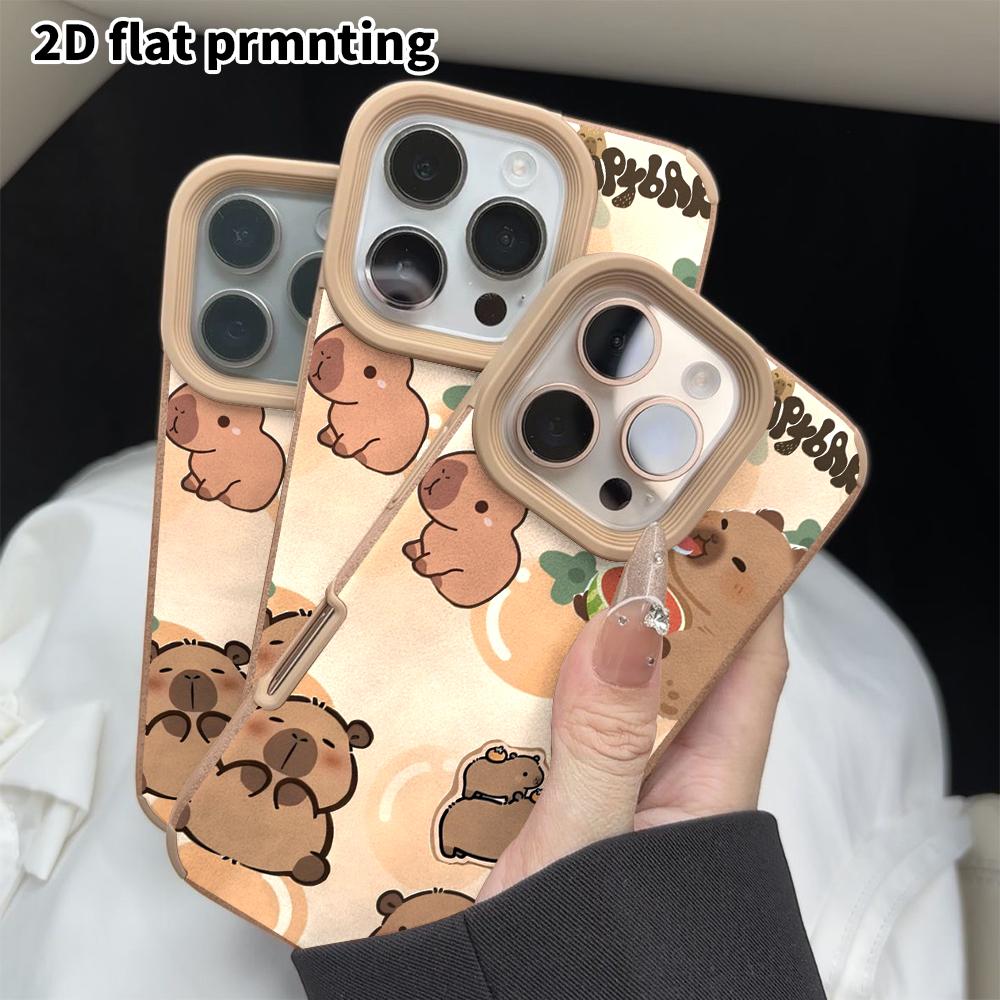 Phone Case: 2D Flat Lambskin Suitable for iPhone 18 17 16 15 14 13 Pro Film Protective Case, Various Capybara Poses, Christmas and Halloween Gifts