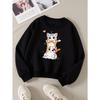 European sizes Girls' Long-Sleeve Round Neck Sweatshirt "Cute Cat Stack" Print, Spring/Autumn, Casual, Daily & Sports.