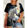 Horse Retro 3D Print T-Shirts Summer Animal Women Casual Short Sleeve T Shirt Streetwear Round Neck Tees Tops Female Clothing