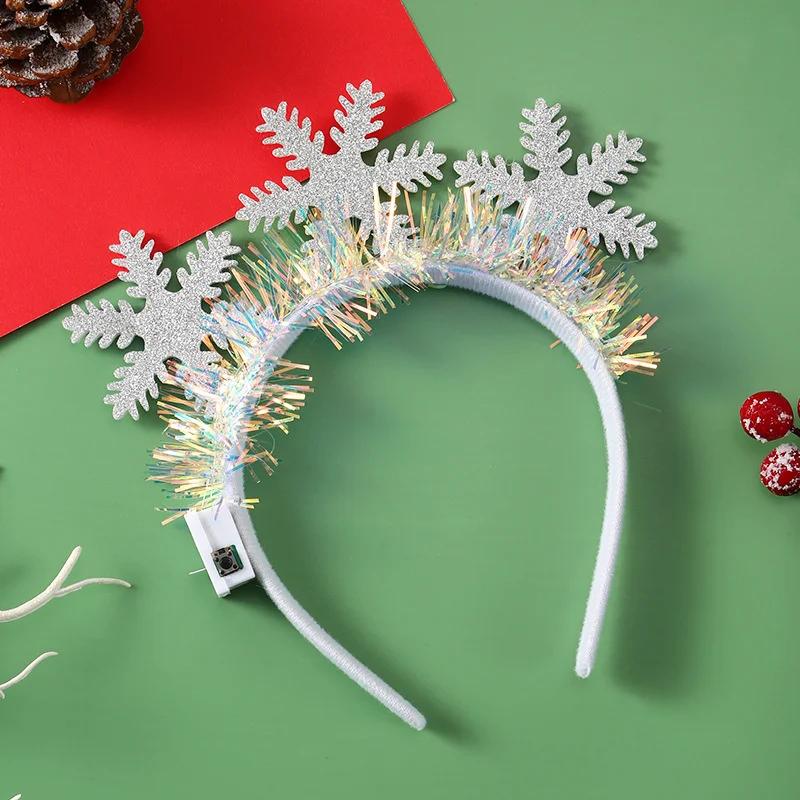 Christmas Headband LED Lights Christmas Gifts Snowflake Xmas Tree Hair Band Christmas Decorations for Girls Women New Year Gifts