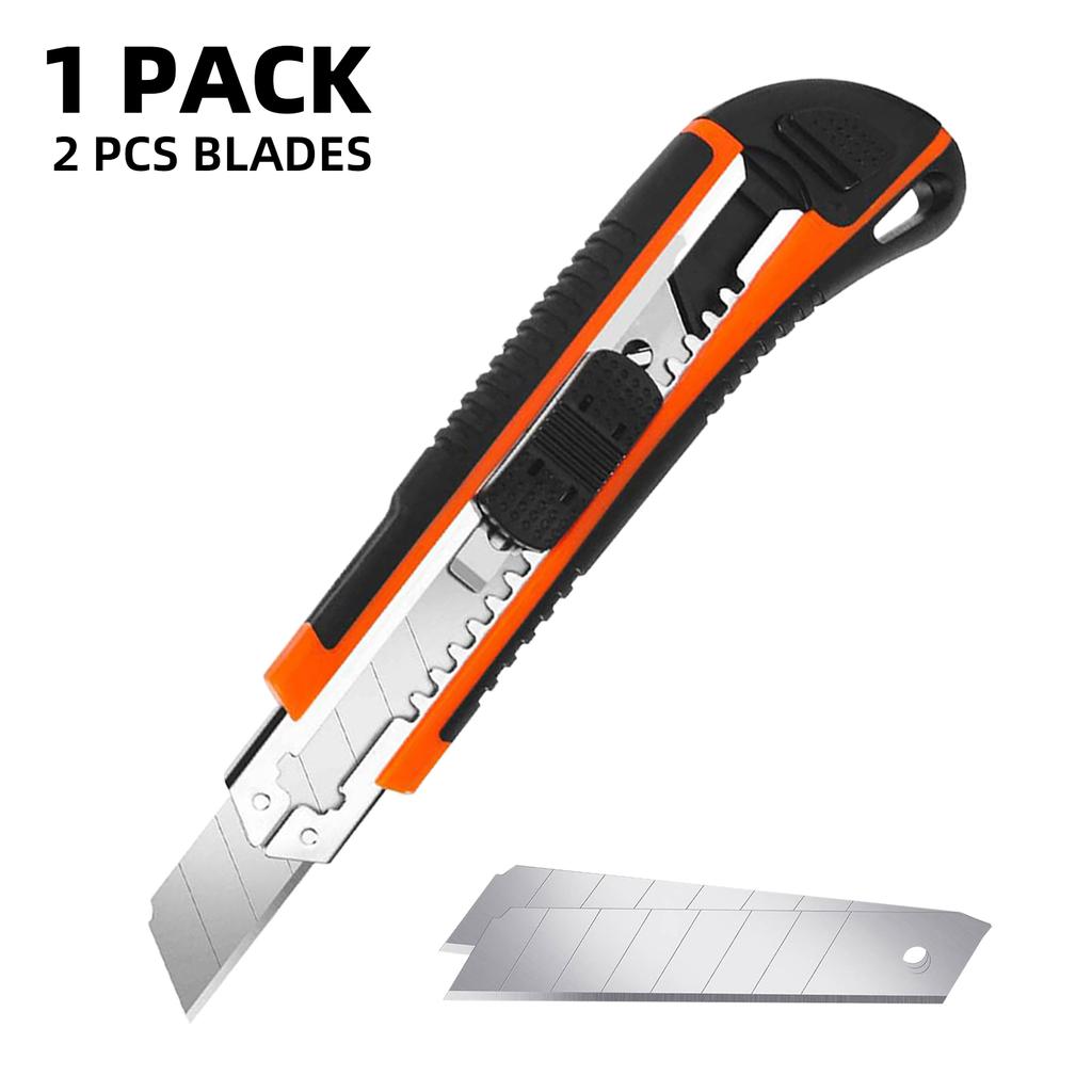 1 Pack Utility Knife Box Cutter Retractable, Blade Storage Design, Extra 2 PCS Snap Off Blades Included, Quick-Change Blades