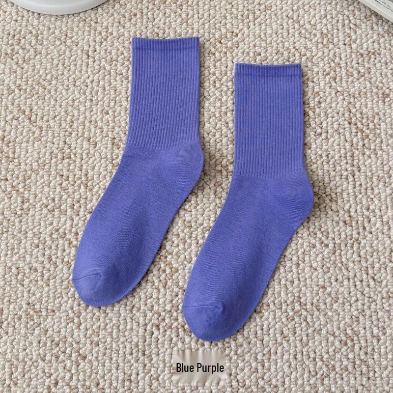 Bunte Damen Kniehohe Candy Color Scrunch Socken - Trendy, Ganzjährig, Mittelhoher Schaft, Einfache Tanz Baumwollsocken