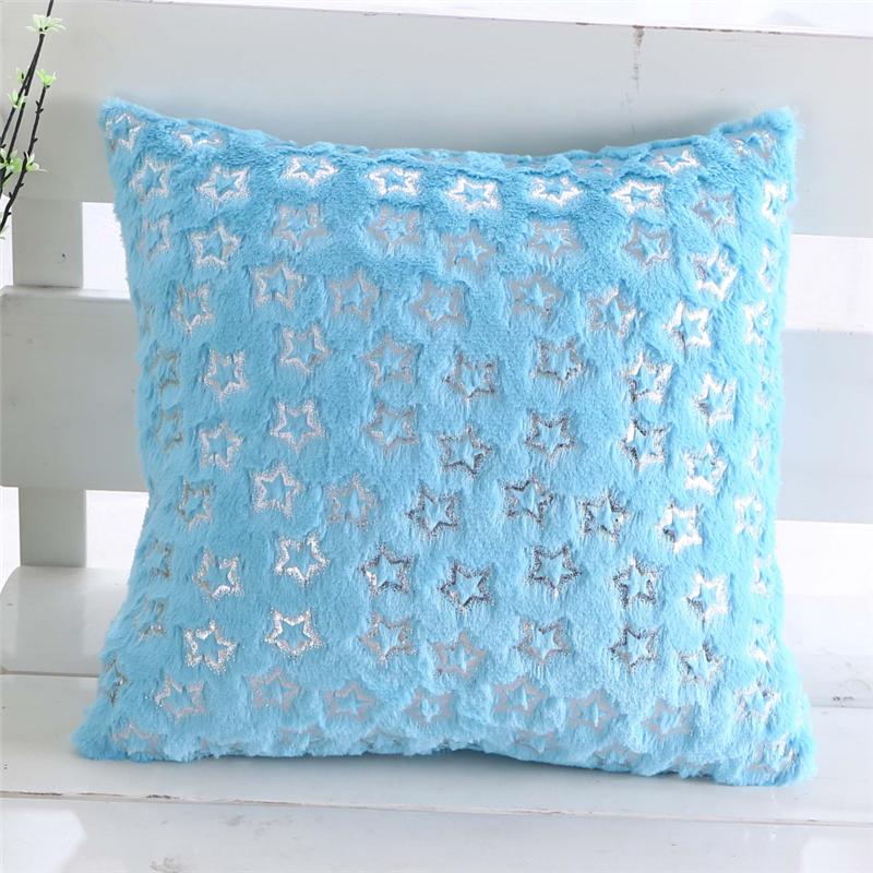 

43x43cm Short Plush Hot Stamping Star Pattern Winter Home Bedroom Sofa Cushion Cover Throw Pillowcase 43x43cm небесно-голубой