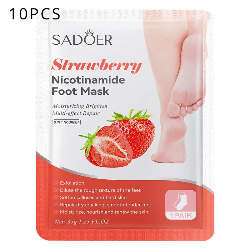 Sadoer Masque pour les pieds adoucissant et éclaircissant à la niacinamide à la fraise, traitement rajeunissant, masque pour les pieds