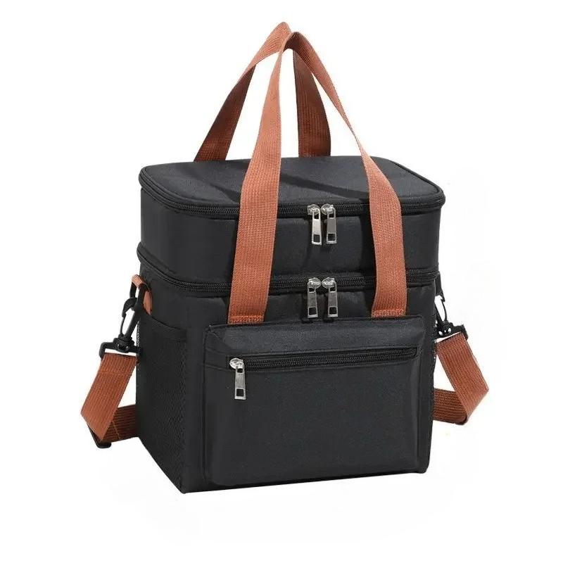 Double Layers Thermal Lunch Bag Large Capacity Lunch Box Portable Crossbody Outdoor Picnic Bag Ice Pack Multi Functional Waterproof Handbag Bento Bag