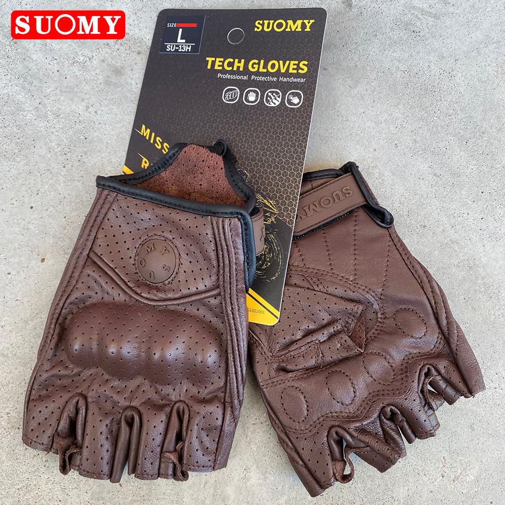 Summer Vintage Leather Motorcycle Half Finger Gloves