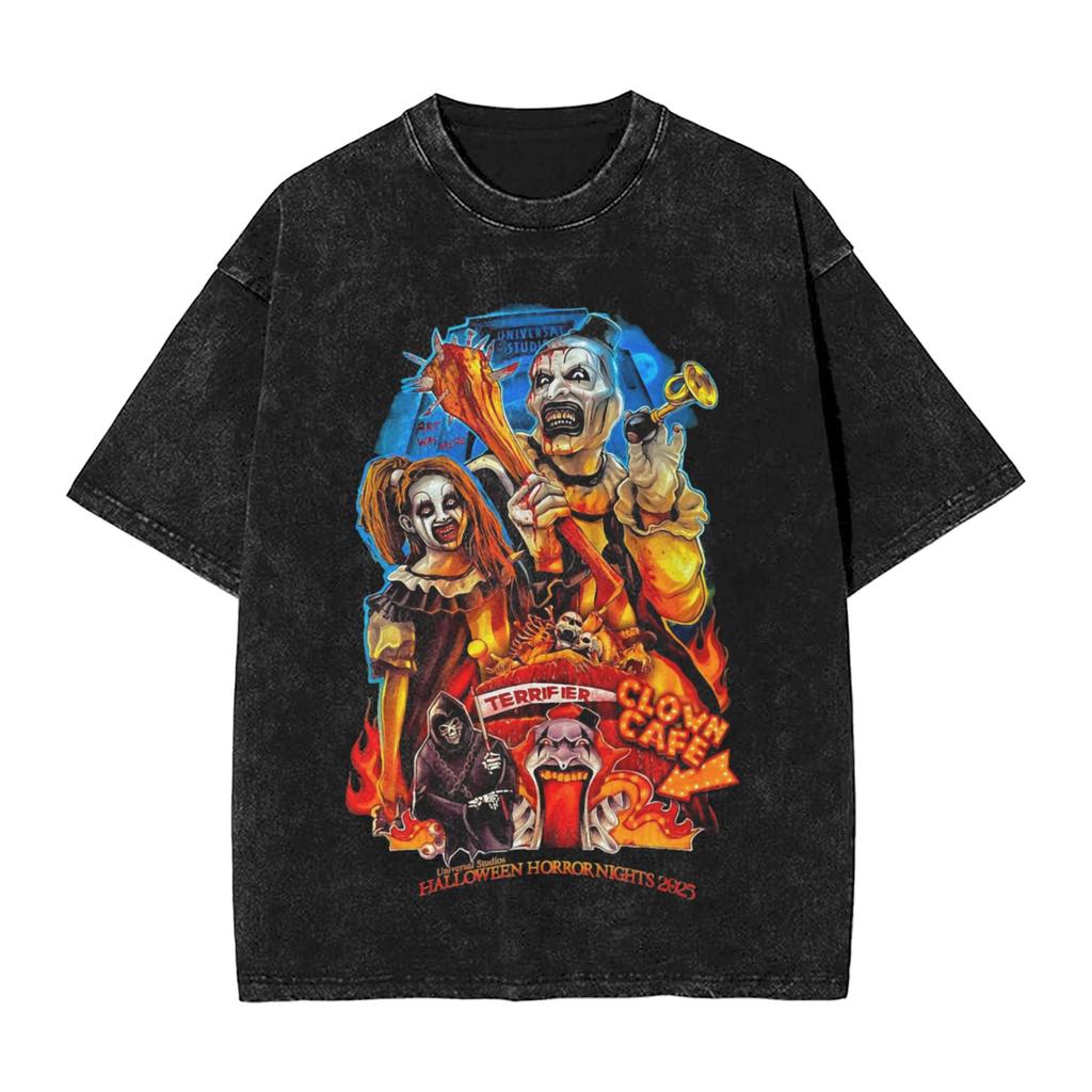 Art The Clown Terrifier Christmas T Shirt Washed Cotton T-Shirts Vintage for Men Women Streetwear Graphic Printed Tee Shirt