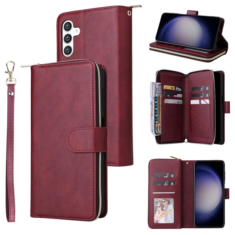 For Samsung Galaxy S23FE/S21FE/A13/A53/A23/M23/M13 Wallet Phone Case, Zipper Flip Card Holder Case Pouch for iPhone 15
