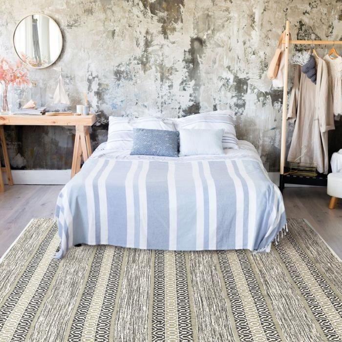 Living Room Rug In Cotton Ethno Stripe White-sand 190x290