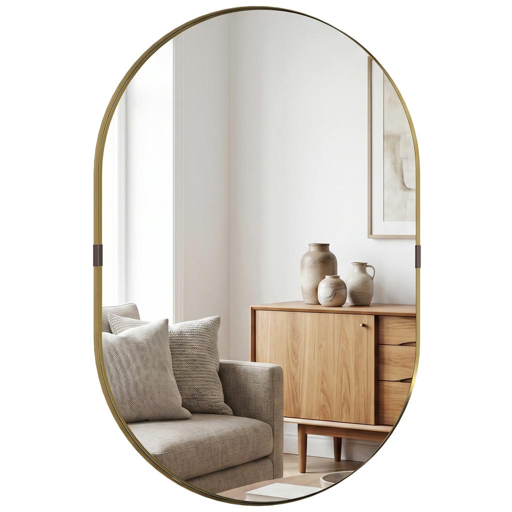 Wall Mirror, Bathroom Mirror with Elevated Aluminium Alloy Frame, 60 x 90 cm, Gold Tone