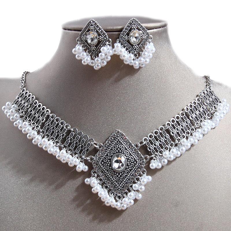 2025 New Female Retro Ethnic Style Pearl Water Drop Shaped Earrings Necklace Set Suitable For Bridal Wedding Party Gifts