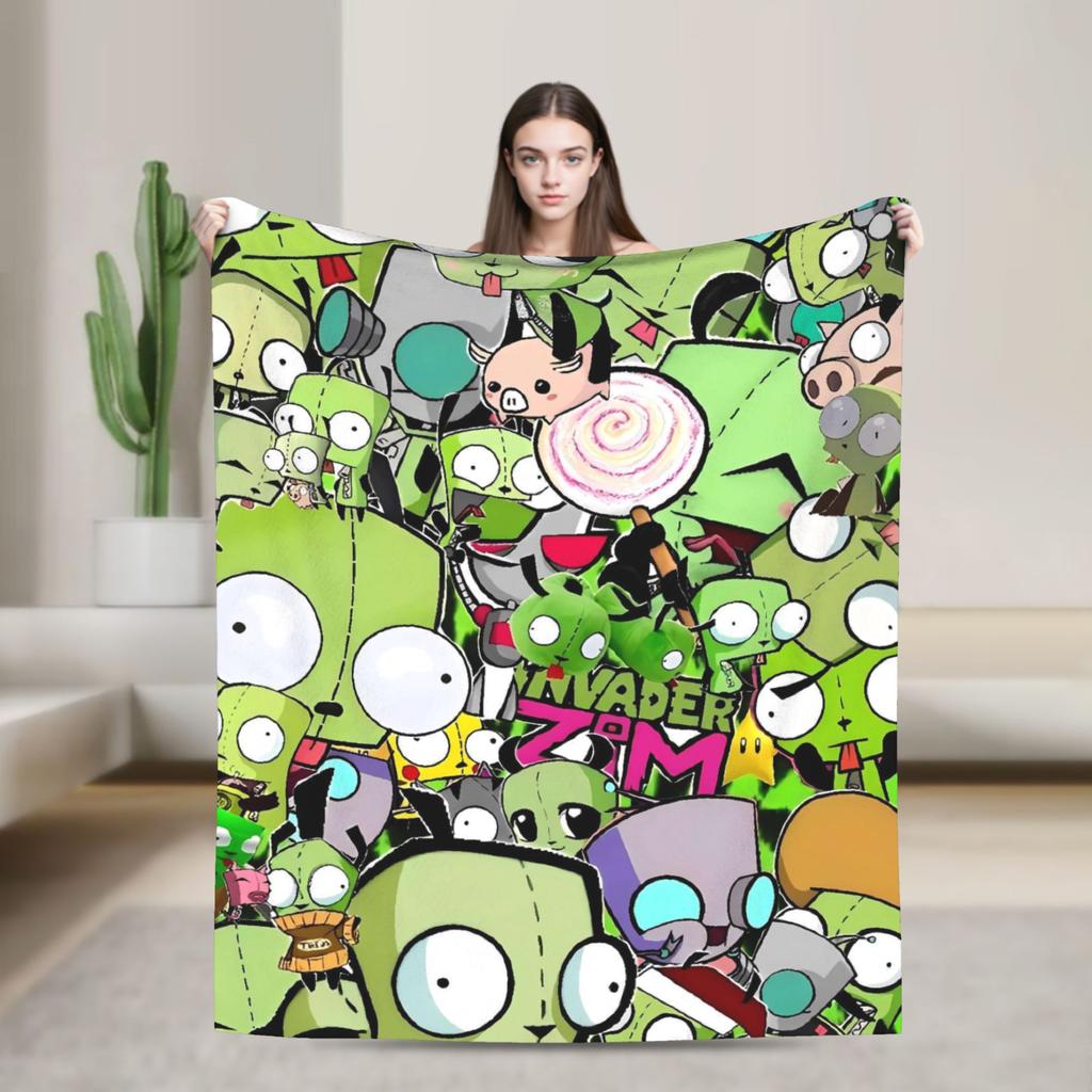 Invaders Zims Alien Cartoon Blanket Quality Warm Soft Throw Blanket Winter Picnic Couch Bed Fluffy Bedspread