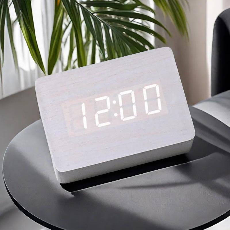 

Voice-Activated Wooden LED Alarm Clock – Silent, Stylish Desktop Clock