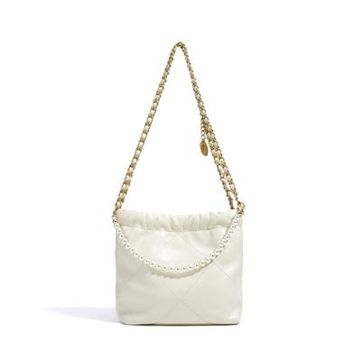 Small Fragrance Style Diamond Chain Pearl Hand-held Shoulder Tote Bag Fashionable Garbage Bag Slant Straddle Women's Bag