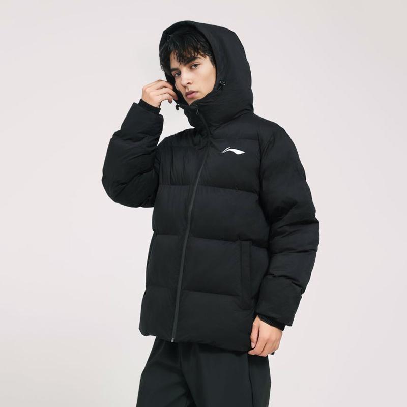 Li Ning Warm Hooded Comfortable Versatile Long Sleeve Cotton Jacket Unisex Jacket Black AJMU291-1