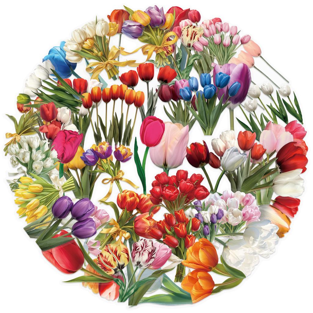 50Pcs Transparent Tulip Waterproof Toy Sticker Decorative Water Cup Bookcase Window Luggage Refrigerator Sticker Not Repeat