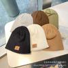 New Winter Leather Label Letter Wool Hat Women's Winter Warm Couple Knitted Hat Pullover Cold Hat Trendy Boys