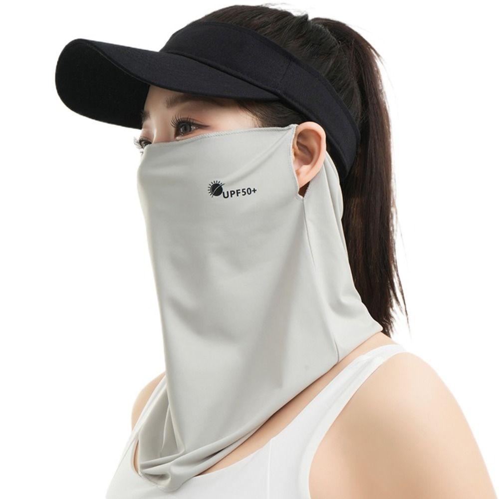 Letter Sunscreen Face Veil Breathable Neckline Face Cover Thin Summer Ice Silk Face Mask  Driving