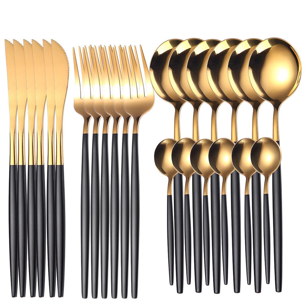 Luxunry 24Pcs Gold Dinnerware Flatware Set Silverware Stainless Steel Dinenr Knife Fork Coffee Spoon Home Tableware Cutlery Set