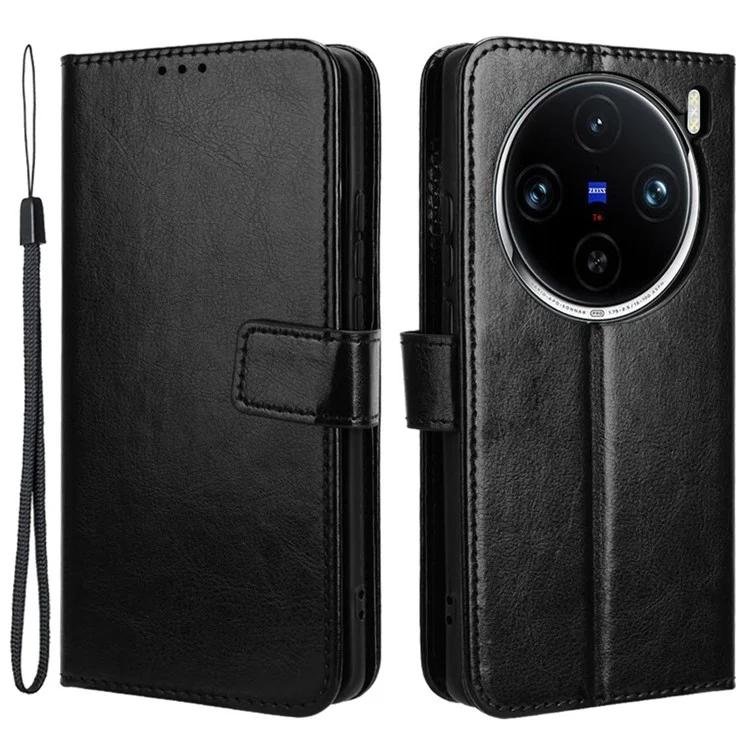 

For vivo X100 Pro 5G Leather Case Crazy Horse Texture Stand Wallet Phone Cover