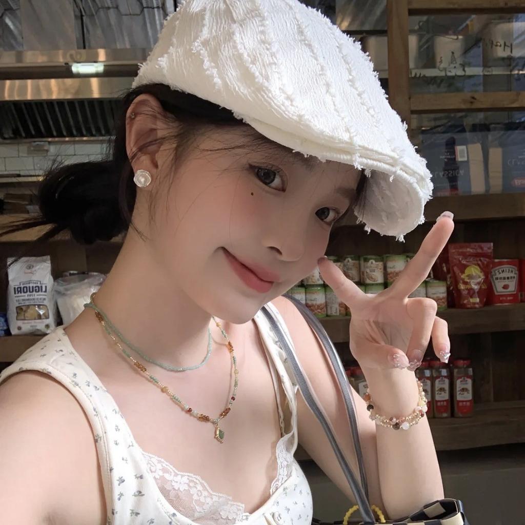 Japanese Retro Solid Color Striped Beret Women's Spring and Summer Literary Retro Versatile Face Showing Small Thin Newspaper Boy's Baseball Cap