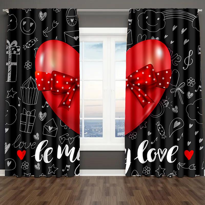 2ks/Sada Červené závěsy se vzorem lásky Lehký a vzdušný pocit pro útulnou ložnici Elegantní kancelář, stylovou kuchyni, příjemný obývací pokoj a pokojnou pracovnu