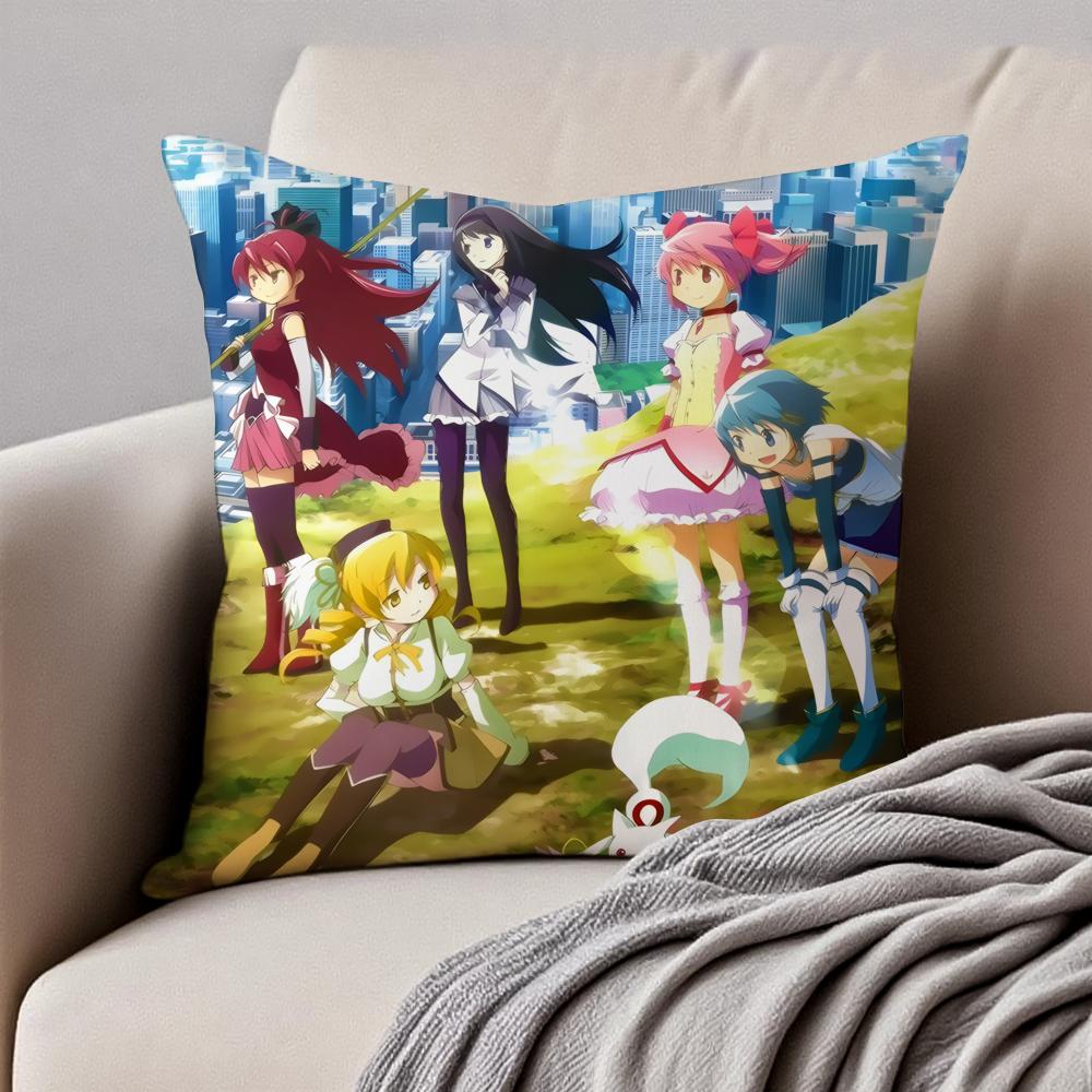 Anime DarkFantasy PPuella Magi Madoka Magica Cushion Cover Pillowcase Antidustmite Invisible Zipper Short Plush Sofa Cushion