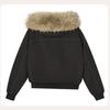 Women Short  Puffer Jacket Large Faux Fur Hood Collar Zip‑Up Stitched Detail Warm Winter Casual Outerwear
