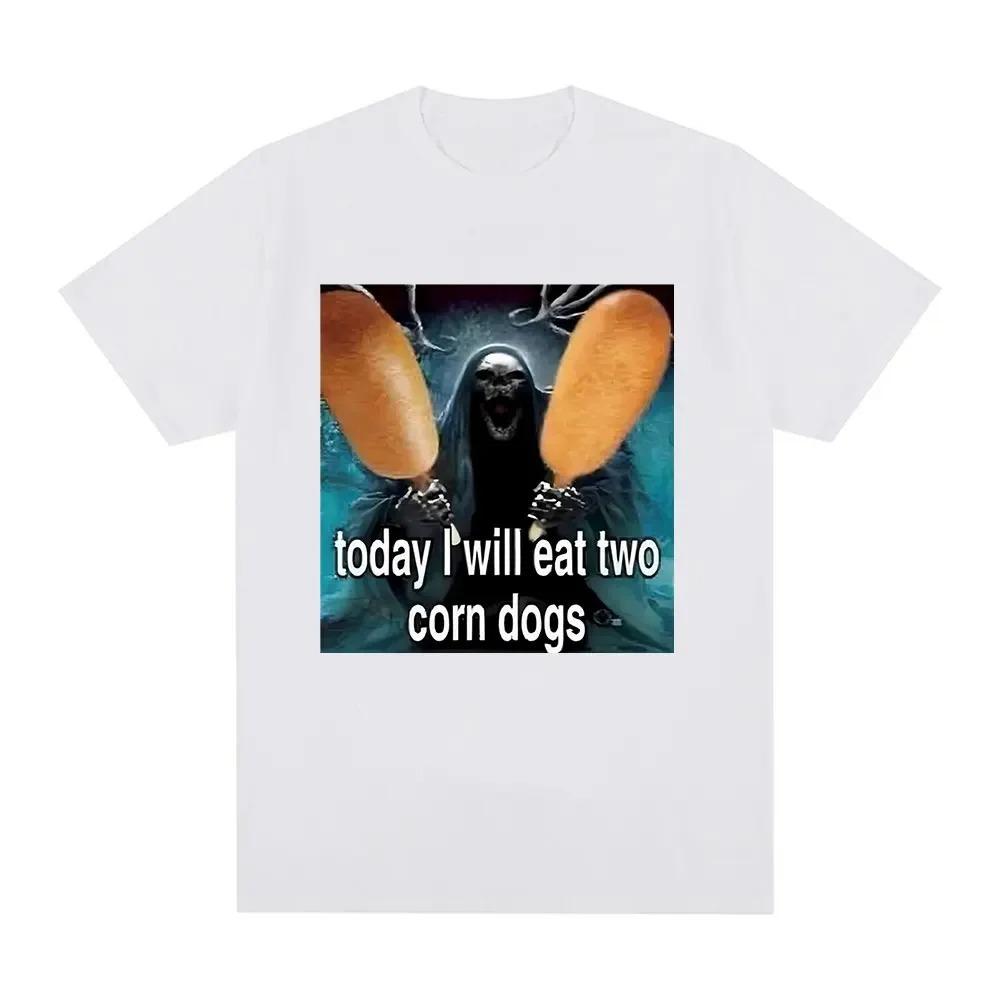 Today I Will Eat Two Corndogs Graphic TShirt Skeleton Meme Mens Vintage Gothic Short Sleeve Tshirts Harajuku Oversized Tees S