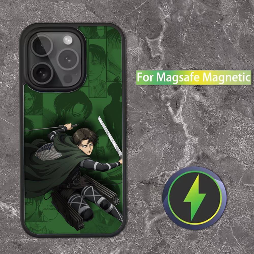 Custodia per Telefono Levi Ackerman Attack on Titan Per iPhone 16,15,14,13,12,11,Pro,Max,Plus,Mini,SE Ricarica Wireless Magnetica Magsafe