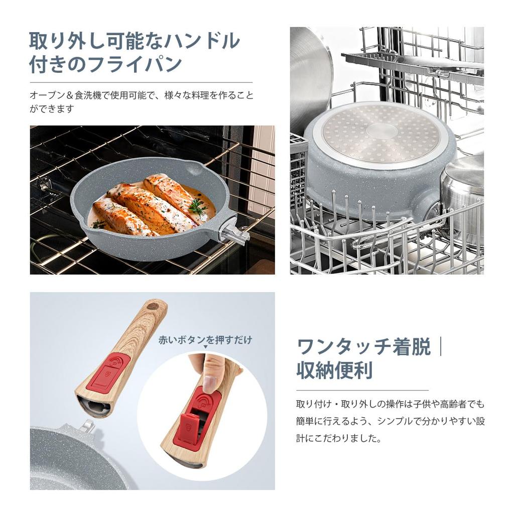 RANXINGST Frying Pan 20cm Compatible Ceramic Coating Removable Handle Oven Dishwasher Safe PFOA PFOS Free Blue IH/Gas Non-Stick & &
