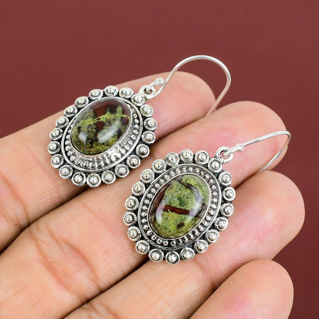 Dragon Bloodstone Earring Gemstone Earring 925 Sterling Silver Earring Handmade Vintage Earring Decent Jewelry Women  Earrings Gifts For Her