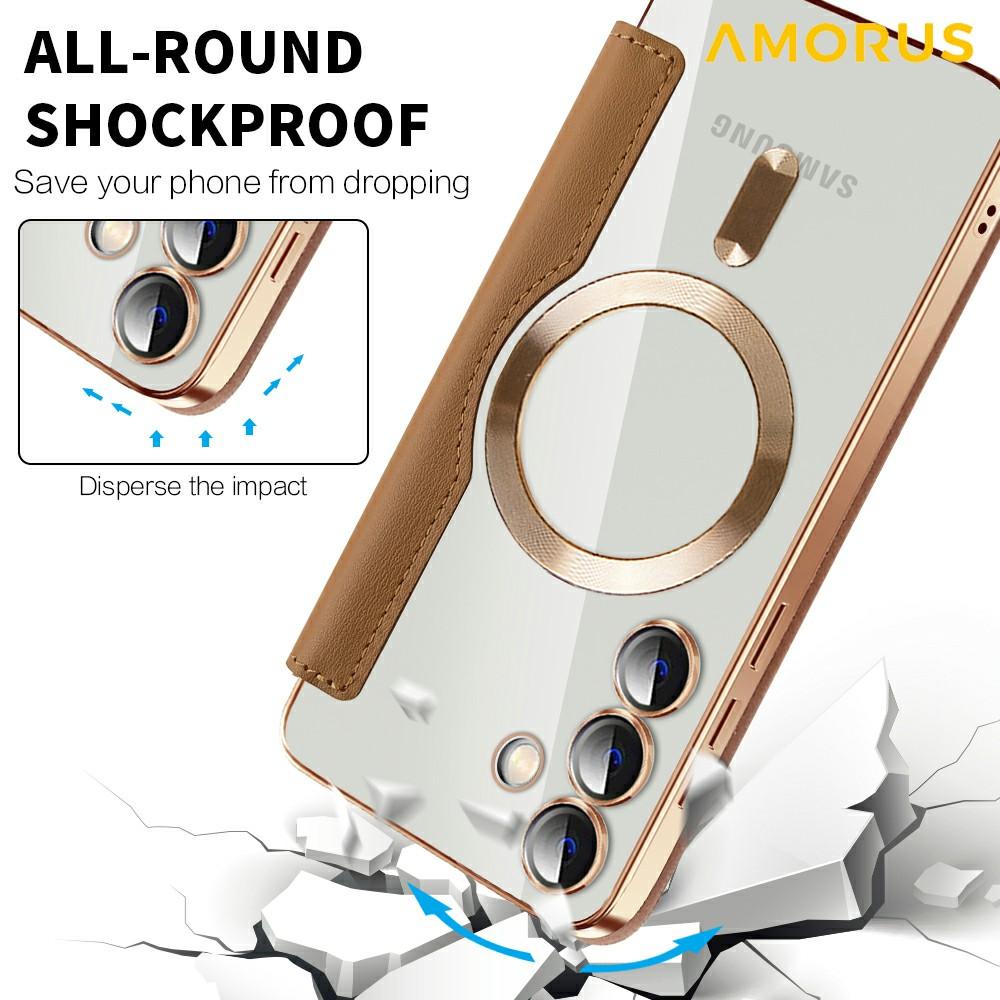 For Samsung Galaxy S24 Case Compatible with MagSafe RFID Blocking Card Holder Leather Phone Cover