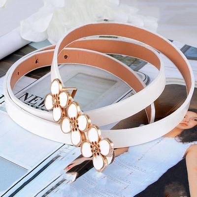 Women Waist Belt Narrow Faux Leather Flower Bow Decor Anti-break Adjustable Waist Decoration Anti-slip Thick Lady Waist Strap Dress Sweater Waistband