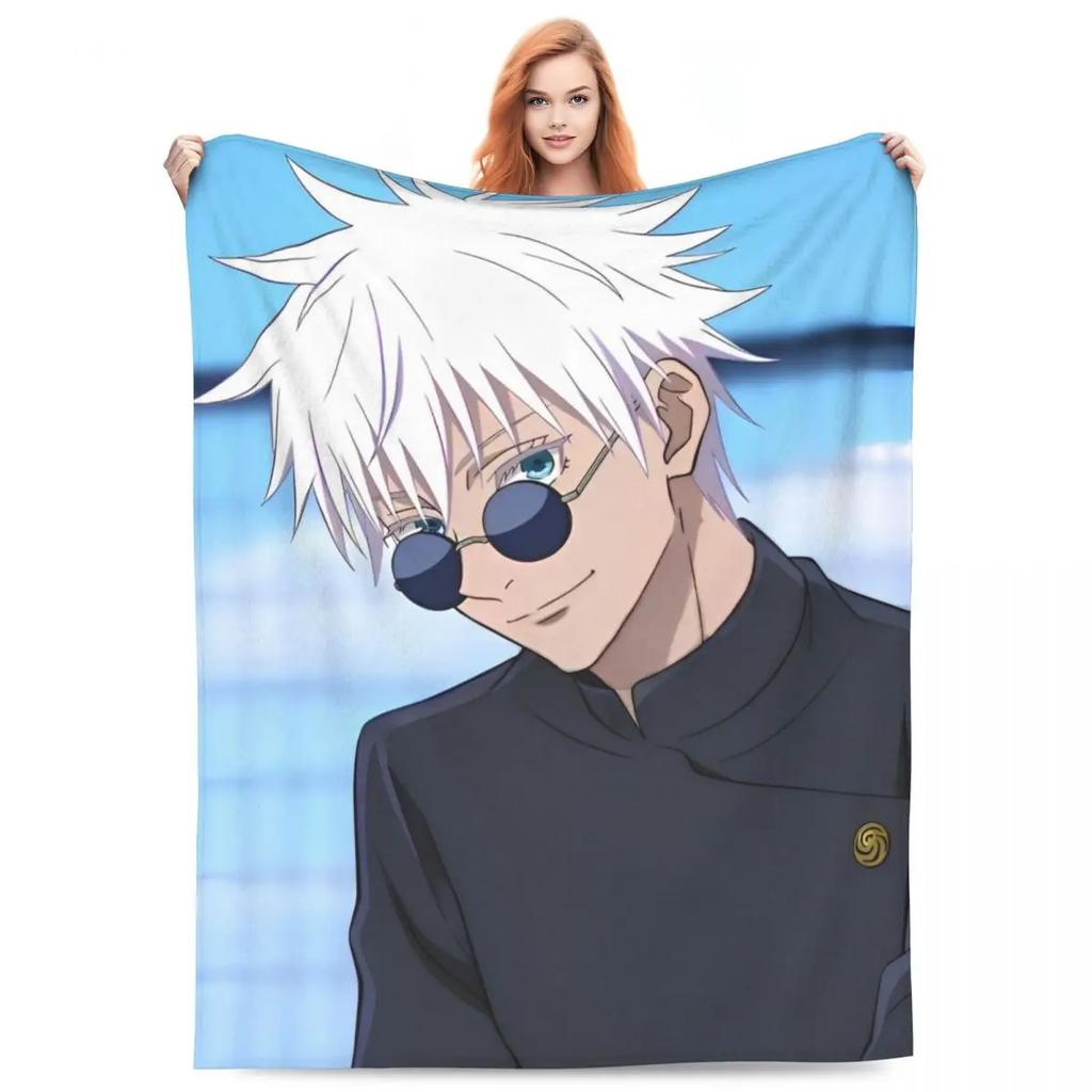 Gojo Satoru Knitted Blanket Anime Jujutsu Kaisen Flannel Throw Blanket Summer Air Conditioning Personalised Soft Warm Bedspreads